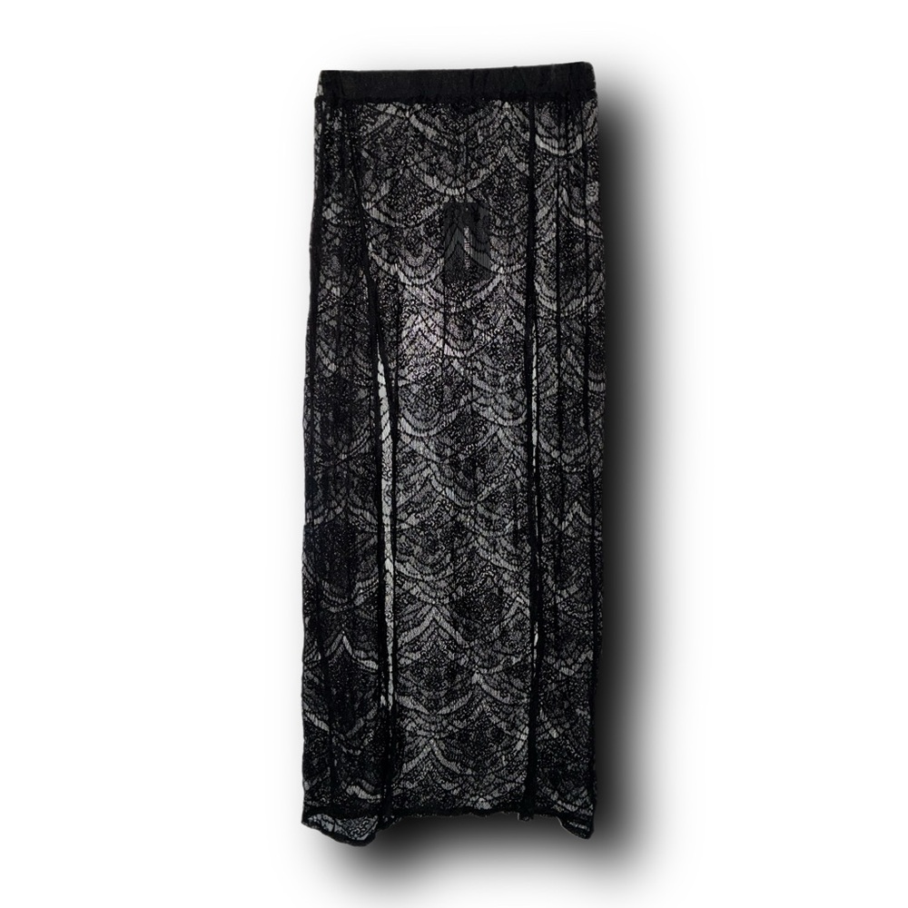 NWT PrettyLittleThing Black Lace Split Front Maxi Festival Beach Skirt
